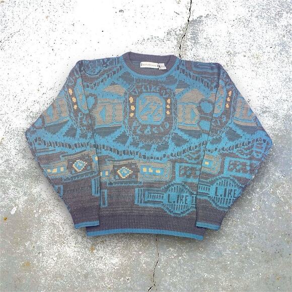 Saturdays Men's Sweater L Geometric Aztec Pattern Pullover Lake Placid - Picture 1 of 6
